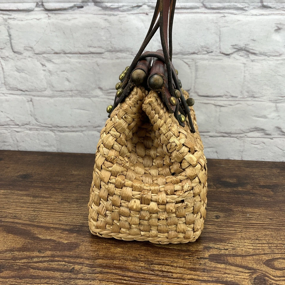 Cartera de colección John Romain de paja y cuero bolso de mimbre estructurado años 50 Foto 4 de 4