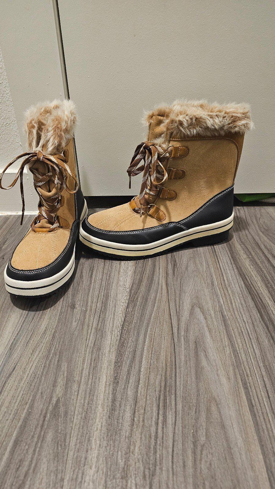 Snow Boots Fur Women Size 9 Winter Lace-up-image
