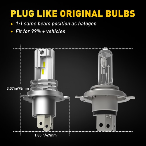 H4 9003 HB2 Wireless LED Headlight Bulbs High Low Beam Conversion Kit Fanless M4 - Picture 8 of 24