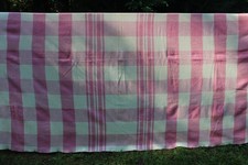 Vintage Double Length Pink Ivory Buffalo Plaid Wool Blanket Satin Edge 136x66