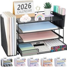 Desk Organizer, 4-Tier Desktop File Organizer with Drawer and Pen Holders