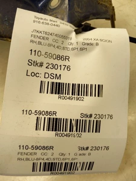 04 05 06 SCION XA PASSENGER RIGHT FENDER BLU-8P4 Foto 3 de 4