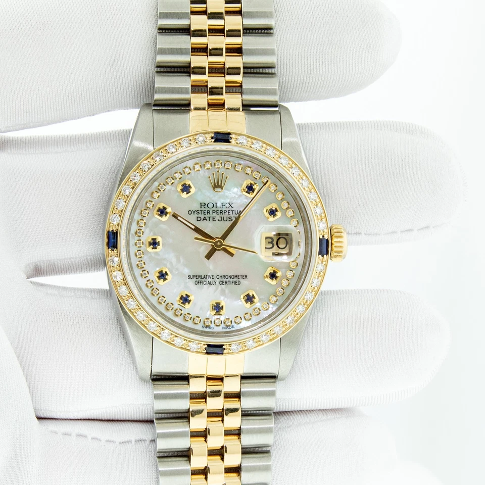 RELOJ ROLEX DATEJUST PARA HOMBRE ESFERA DE DOS TONOS MOPA DIAMANTE - BISEL DIAMANTE ORO 18K Foto 3 de 4