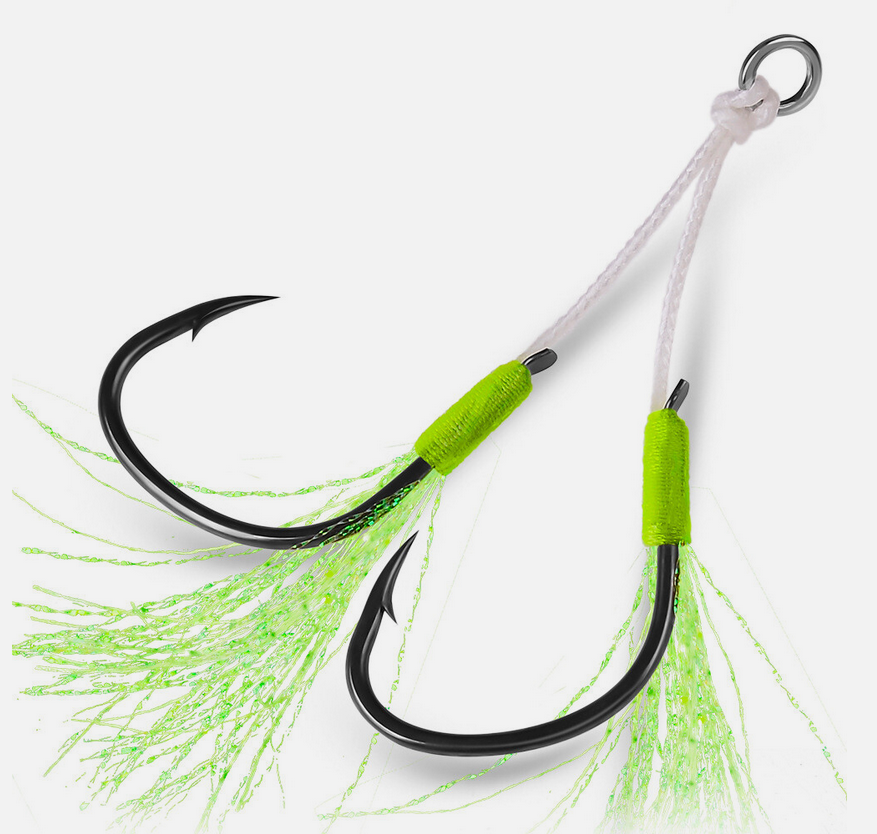 10 Paia Di Ganci Doppi Assist (Jig Hook) In Acciaio Alto Carbonio &ndash; Per Pesca In Acqua Salata