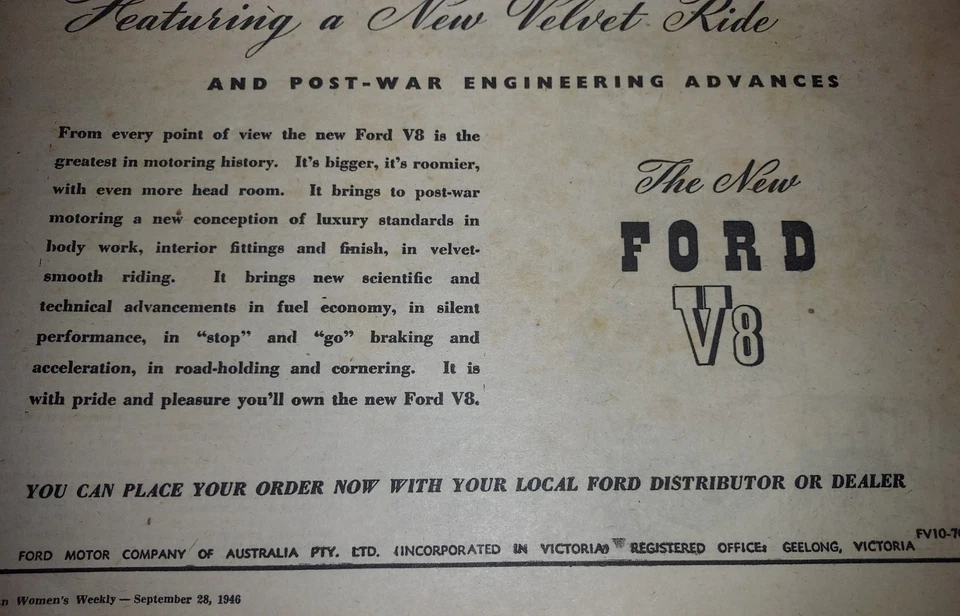 Vtg 1946 The New V8 Ford 38cm x 28cm Full Page Original B&W Print Advertising - image 3 of 4