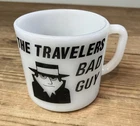 Vintage Anchor Hocking Travelers Bad Guy Milk Glass Coffee Mug I HAD A BAD IDEA