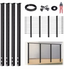 Muzata 15-20FT Modular Black Side Mount Cable Railing Kit 42 Inch 4 Level Post