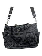 Coach Signature Black Nylon Diaper Bag Large Portable tote E1461 - F77577