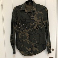 Zara Shirt Womens Size S Small Camo Button Down Stud Long Sleeve flaw
