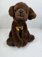 FAO Schwarz Brown Dog Plush Chocolate Lab Puppy Gold Bow  12” Stuffed Animal