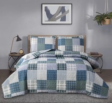 Quilt Set Queen Size Plaid Bedspread Coverlet Queen Quilt Set Bedding Mens Bo...