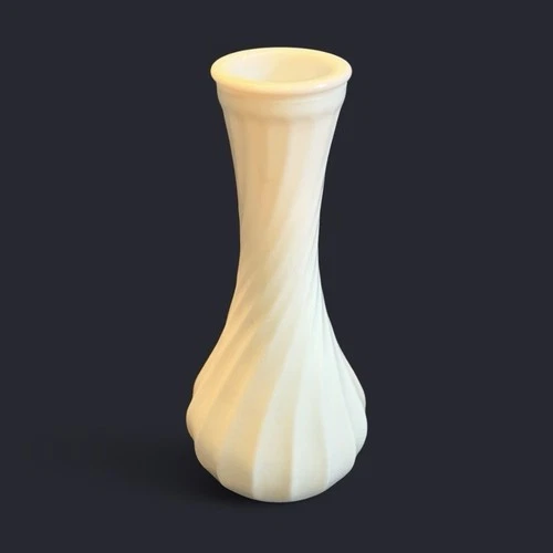 Vintage Hoosier Glass 6" White Milk Glass Bud Vase with Swirl Pattern