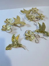 4 Vintage Home Interiors Brass Metal Hummingbirds Flowers Wall Decor 3D Hanging