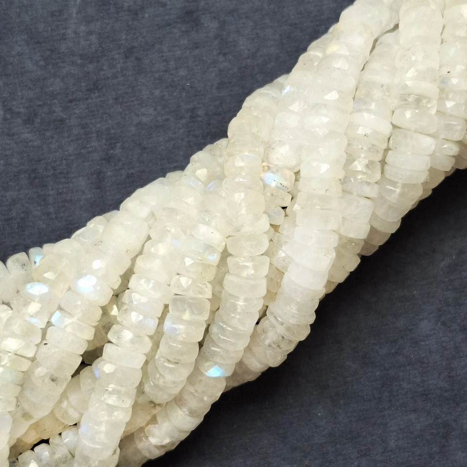 Natural Rainbow Moonstone Blue Fire Heishi Beads Strand For Jewelry & Craft - Image 3 of 4