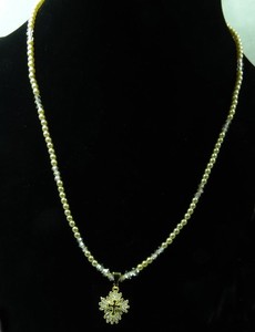 Authentic Handmade Catholic Rosary Necklace, Gold Shell Pearls Gold Plated Cross w CZ'S