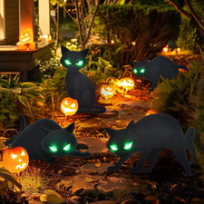 Lighted Black Cat Decor Yard Signs, 4 PCS Halloween Decorations Outdoor Scary Bl