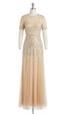 Mac Duggal High Neck Short Sleeve Sequin Embellished Dress Size 6