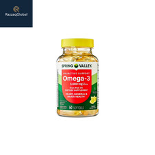 Spring Valley Omega-3 Fish Oil 1000mg Softgels, Heart  Brain Support, 60 Ct