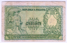 1951 Italy 50 Lire 082776 Paper Money Banknotes Currency