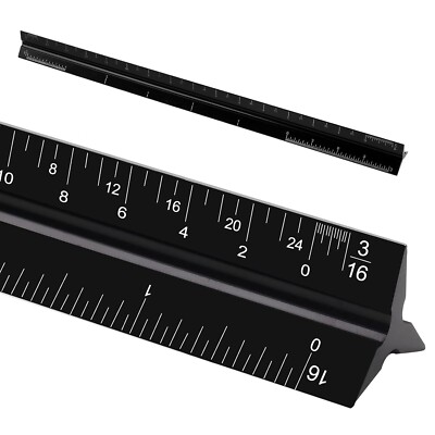 12''Architectural Scale Ruler, Aluminum Scale, Triangular Ruler,Scale Ruler Black
