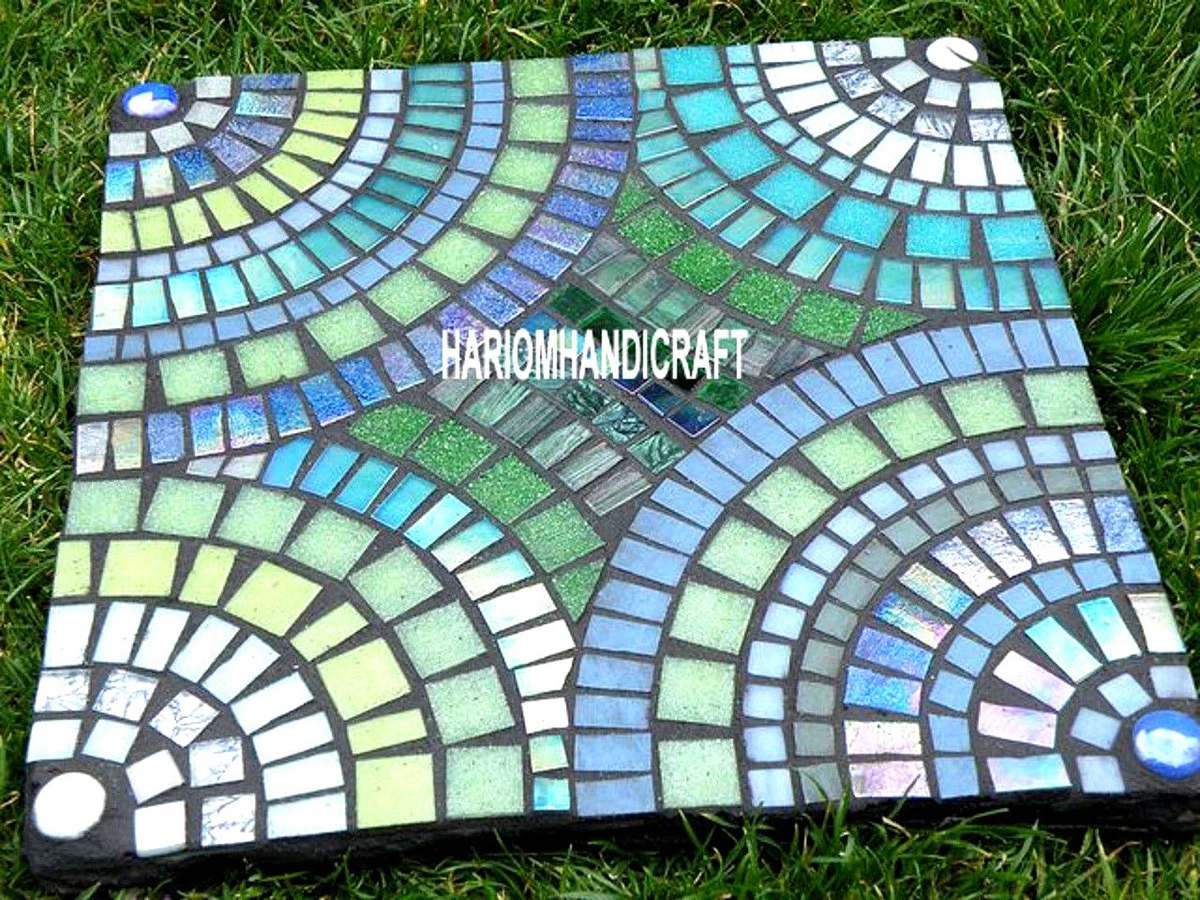 Square Marble Multi Mosaic Stone Coffee Side Table Top Inlaid Garden Decor H3804