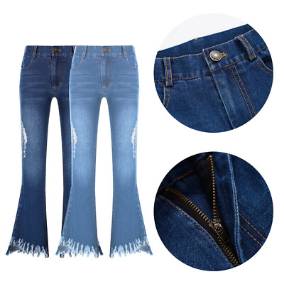Generisch JIER Damen Flared Bootcut Jeans Slim Fit Hohe Taille Schlaghose Skinny Jeanshose Weites Bein Retro Stil Denim Hose Pants Frauen Schlaghose Lange Freizeithose Hosen (Blau,25,25