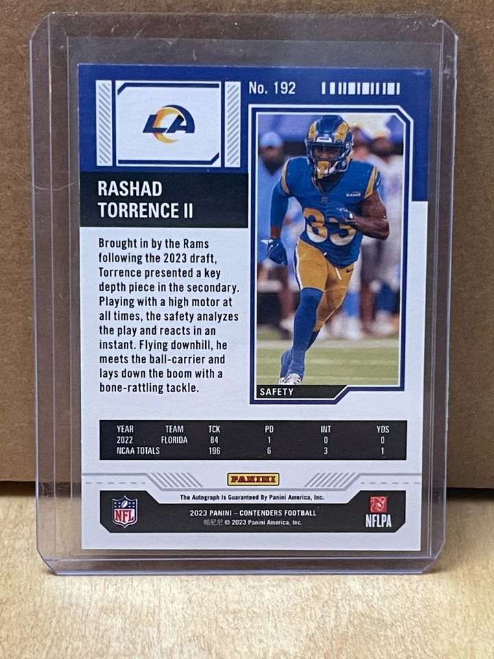 2023 Panini Contenders Rashad Torrence II Rookie Ticket Auto RC Card # 192 - Image 2 of 2