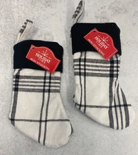 Lot of 2 Black and white plaid  MINI 7" Christmas Stocking  gift card