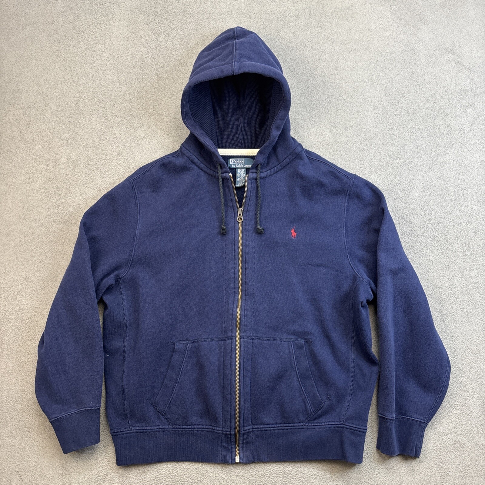 Polo Ralph Lauren full zip cappuccio uomo XXL blu navy pesante pony vintage Y2K