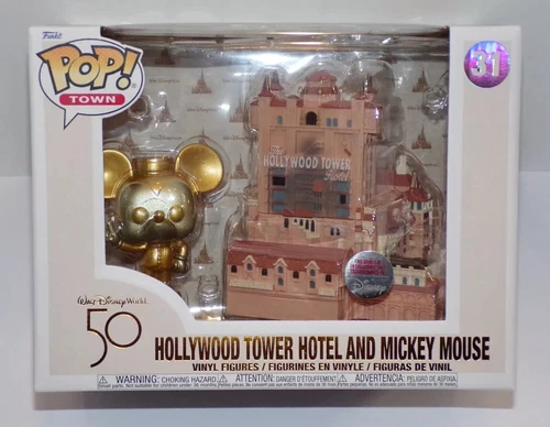 Mint! FUNKO POP! Town #31 HOLLYWOOD TOWER + GOLD MICKEY MOUSE Disney World 50th