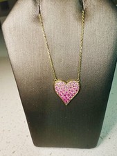 Lovely 14K Yellow Gold Heart Shape Pink Sapphire Pendant Necklace 0.92 CTW