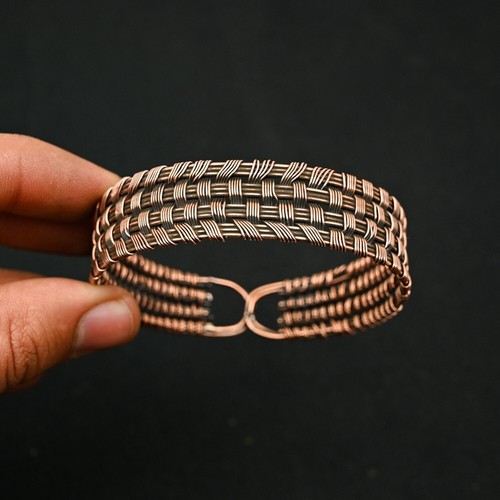 Copper Wire Wrapped Cuff Adjustable Handmade Bangle Bracelet Jewelry Gift For - Picture 2 of 4