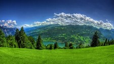 Landscape mountains grass nature clouds sky lake alps Custom Gaming Mat Desk
