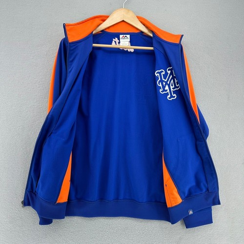 2013 Majestic NY Mets Trainingsjacke durchgehender Reißverschluss MLB blau orange Gr. L Y2K adrett - Bild 6 von 10