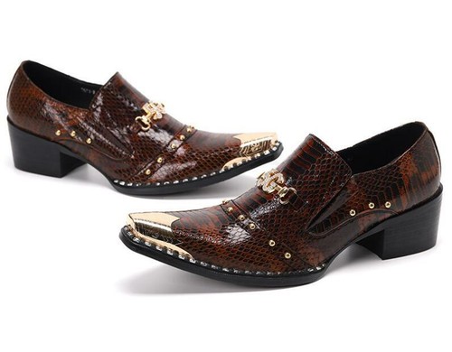 Men Fashion Pointy Toe Metal Decor Rivet Leather Shoes Youth Party Dress Shoes H - Picture 9 of 9