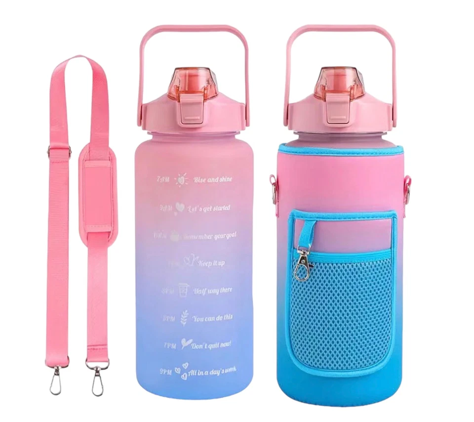 Half Gallon 64 OZ Motivational Water Bottle with Straw Time Marker BPA Free - Image 2 of 4