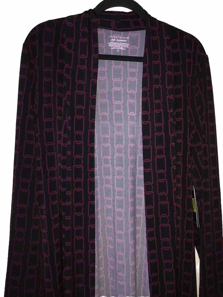 Investments Soft Separates Womens XL Open Front Cardigan Topper Black Purple - Image 3 of 4