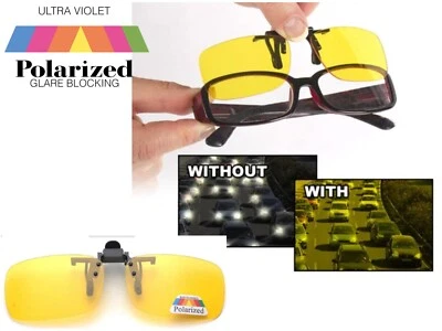 ENGINESS Polarised Clip On Glasses for Night Driving UV400 Yellow Tint Lens