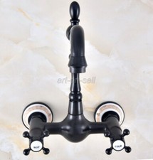 Oil Rubbed Bronze Bathroom Basin Sink Faucet Dual Handles Mixer Tap Wall Mount
