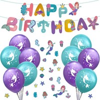Meerjungfrau Party Deko Set Happy Birthday Girlande + 10X Luftballon + Konfetti