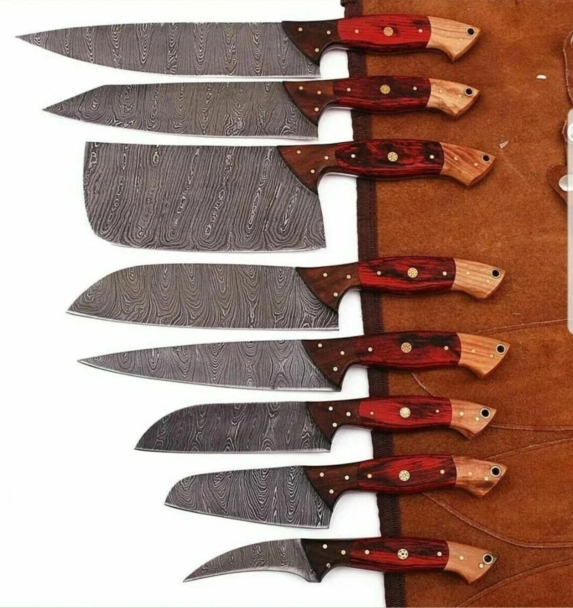 WP-Knives Custom Handmade Damascus Steel Splendid Kitchen Set Knives Lots of 8