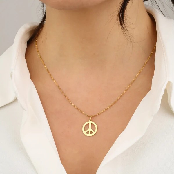 Alternate view of Spiritual Yoga Gift, Gift For Her Peace Symbol Pendant 14k Yellow Gold Plated