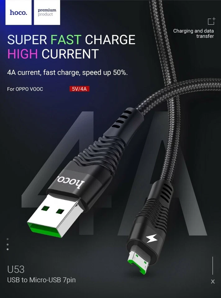 Hoco Samsung Galaxy S10 S9 S8 Plus Fast Charger 4F USB-C Type-C Charging Cable - Image 3 of 4