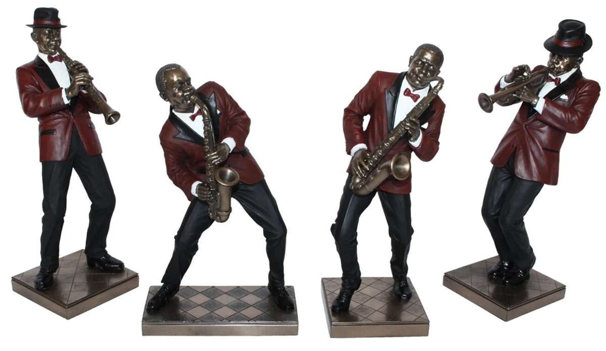 Lot De 3 Figurines Musiciens Sur Socle En Pierre - Décoration D'occasion En Bon état