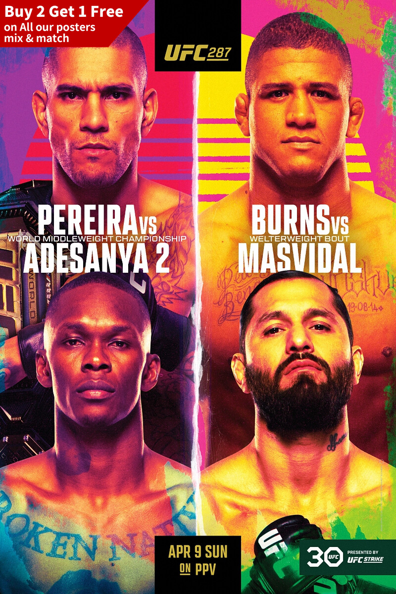 UFC 287 Poster PEREIRA vs ADESANYA 2 Sports Art Silk Print 36x24" 40x27"