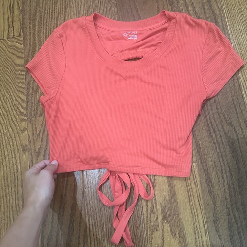 NWOT Offline by Aerie Crop Coral Thumbs Up Tie Back T-Shirt Women Size S