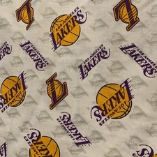 Los Angeles Lakers Cotton Fabric By The Yard NBA LA Basketball White Purple Gold