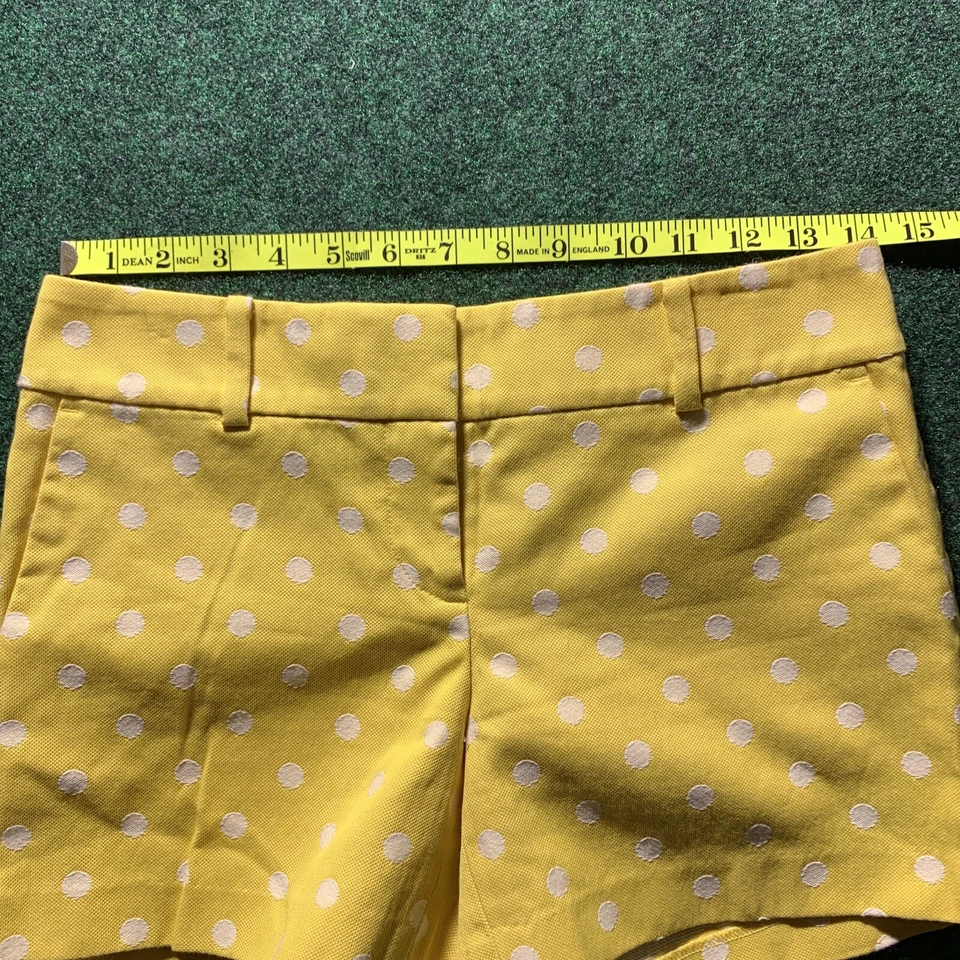 Ann Taylor Shorts WOMEN PETITE 0 XS small Yellow White Polka Dot Tap Belt Loop - Image 2 of 4