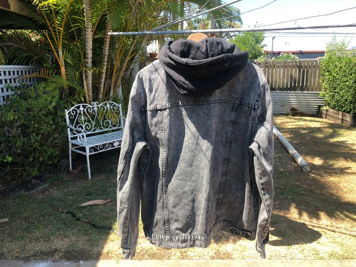 Hooded Denim Jacket Size Large Grey