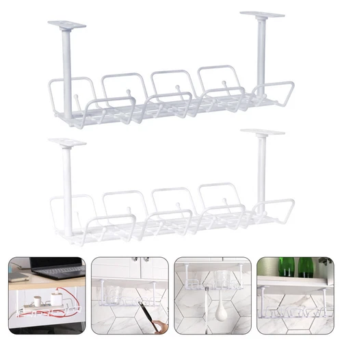  2 Pcs Wire Storage Rack Office behind Desk Cable Management under